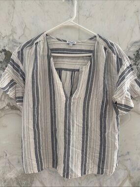Splendid Navy & Cream Striped Peasant Blouse